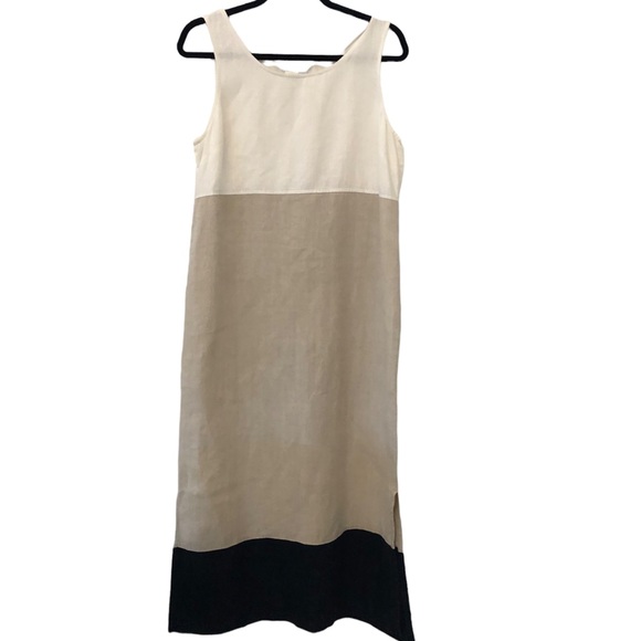 uniform petites Dresses & Skirts - John Paul Richards Linen Long Color Block Dress Neutral & Black Women’s Size M